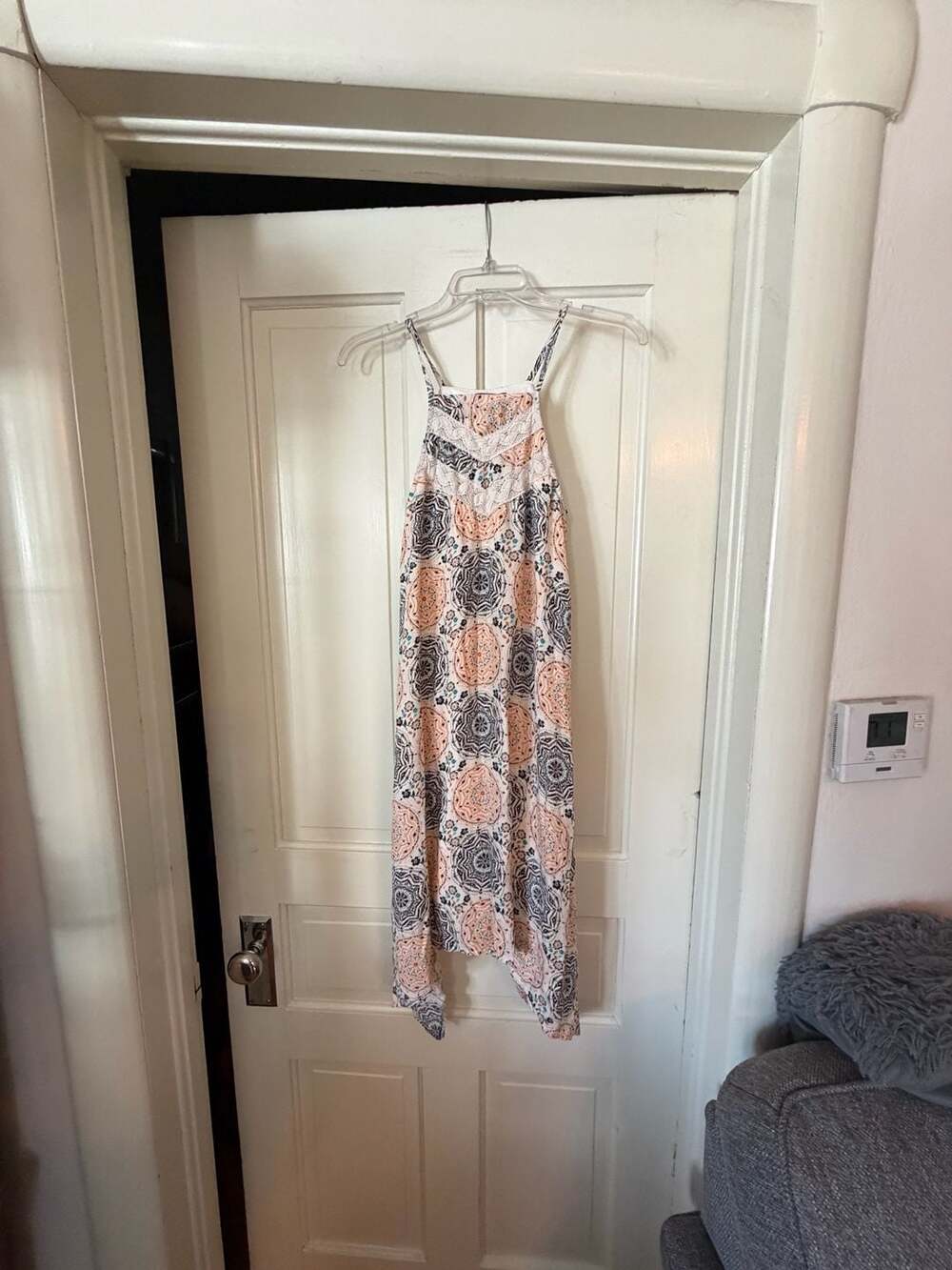 BeBop Halter Midi Dress Size M Coral Gray Medallion Print